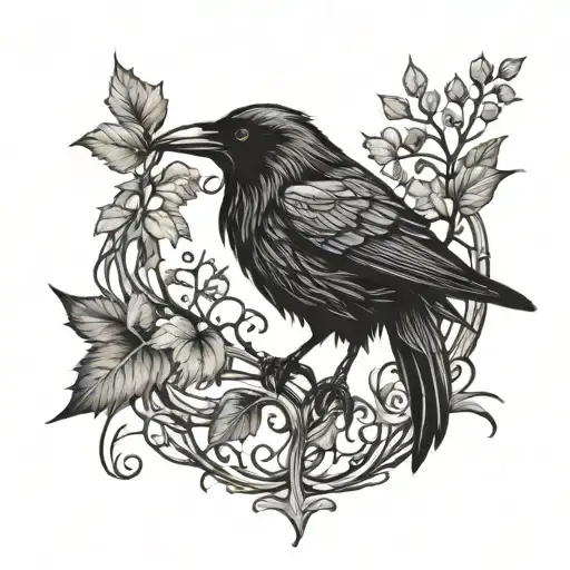 Raven With Vines Intertwining