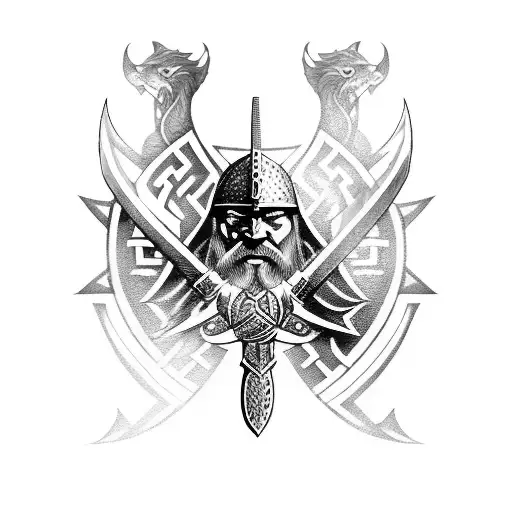 Viking Warrior In A Fierce Battle With A Mythical Creature