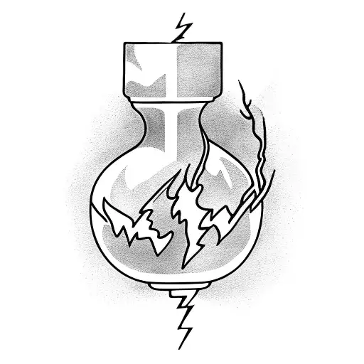 Lightning Bolt And Fire Inside A Glass Flask