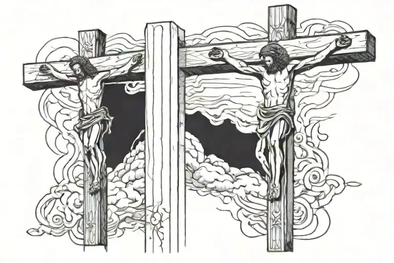 Crucifixion Site With 3 Crosses With Bible Verse