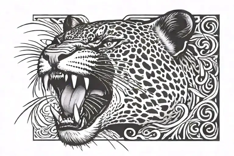 Panther Looking Forward With Mouth Open And Word Sacrifice Written