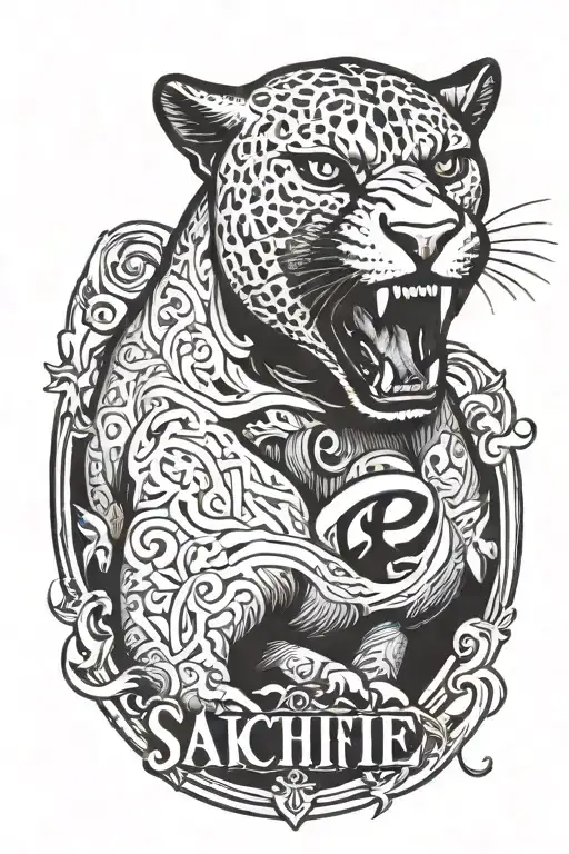 Panther Looking Forward With Mouth Open And Word Sacrifice Written