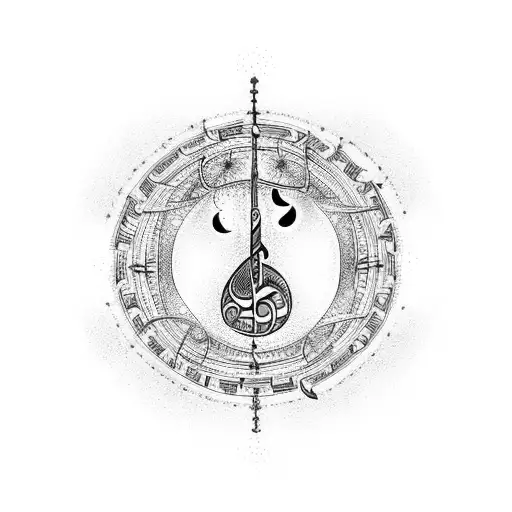 A Celestial Music Note Surrounded By A Blackwork Tree Of Life