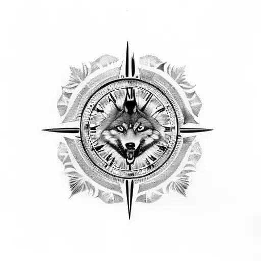 Memento Mori Lettering With A Dark Wolf A Compass And A Clock