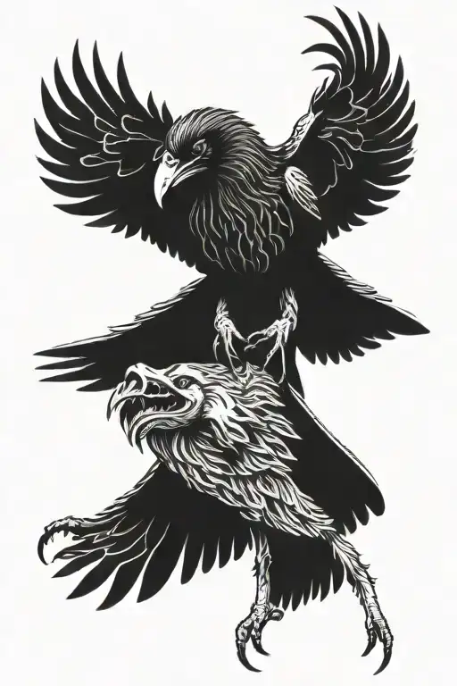 Huginn Raven Fight Stance With Mouth Open