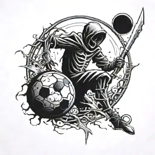 A Football In Front Of The Grim Reaper's Scythe Looking Moon