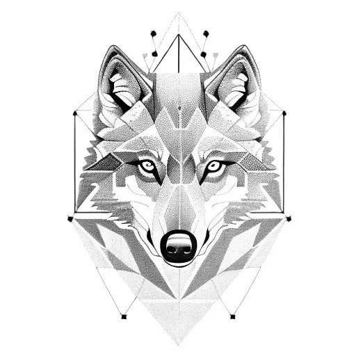 Half Geometric Wolf And Forest In Backraund