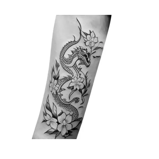 A Dragon With Sakura Flowers