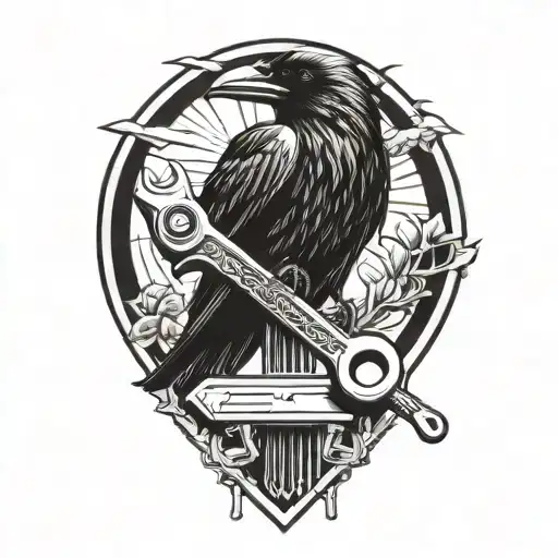 Raven Perched Mechanics Wrench