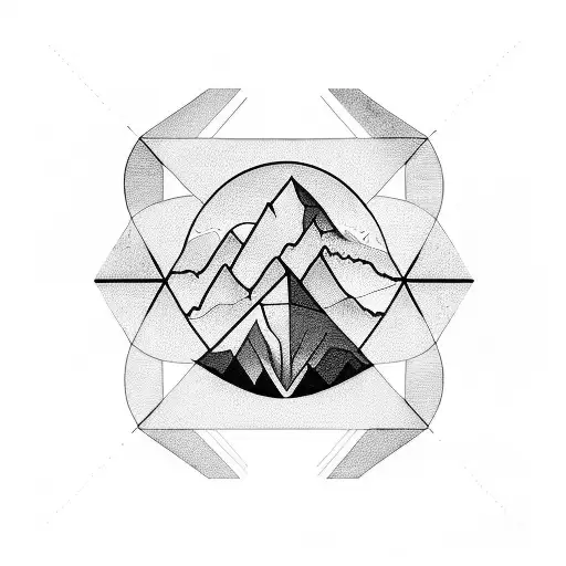 A Geometric Mountain Design With The Sun Incorporated Into The Shapes