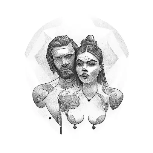 An Intricate Tattoo Showcasing The Bond Between A Father And His Daughters Using Metal Sculptures