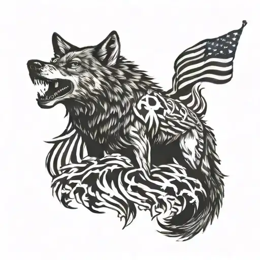 Wolf Hunted By Eagle And Flag