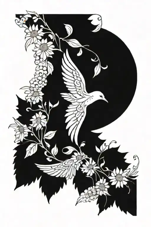 Western Sunflower Vine And Angel Wings And Feathers