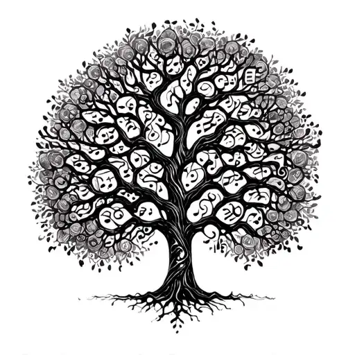 A Family Tree Intertwined With Musical Notes And Camera Lenses