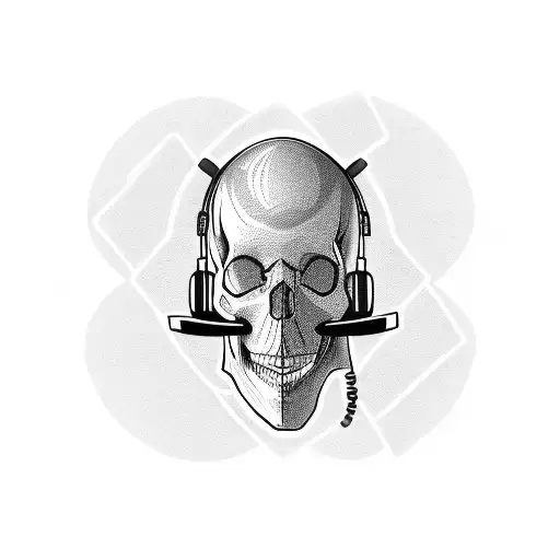 A Skull Wearing A Gaming Headset Surrounded By Playing Cards