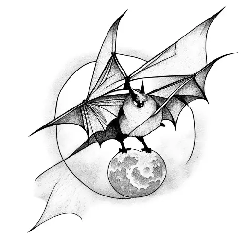 Bat With Big Wings And Moon At Background