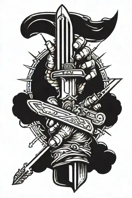 Gloved Hand Holding A Military Knife