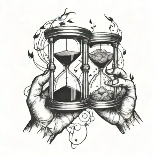 Hourglass And Hands Reaching Out To Each Other