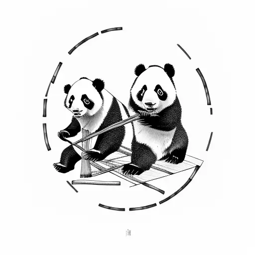Two Pandas With Bamboo In Circle