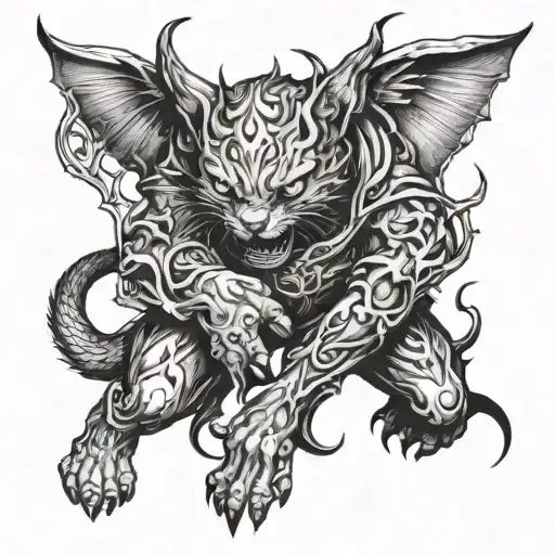 Cat Fighting Demon Half Angel