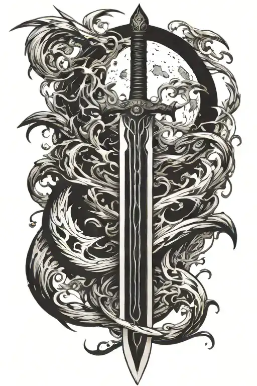 Sword And Moon Merging Together