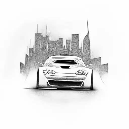 A Sleek Sports Car Racing Through A Cityscape At Night