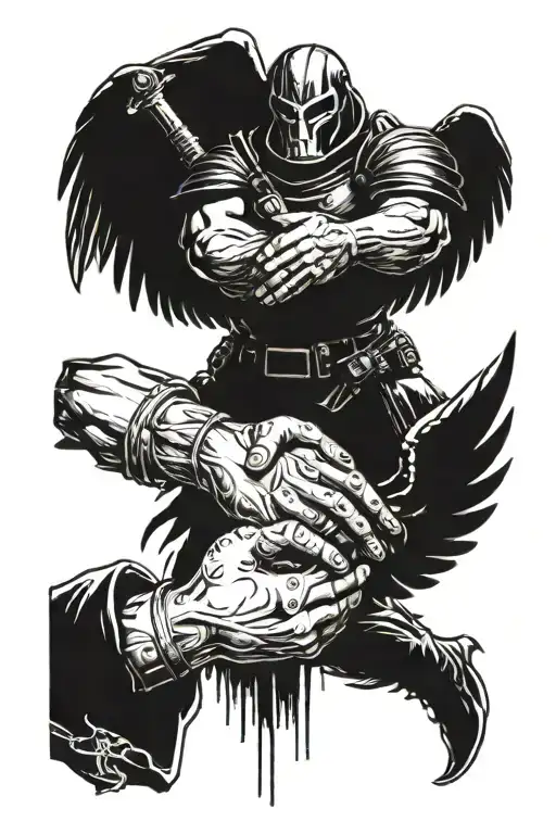 Arch Angel Micheal Shaking Hands With Doomguy Looking