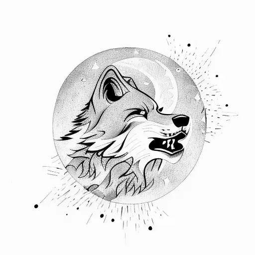 A Fierce Wolf Howling At The Moon In A Dense Forest