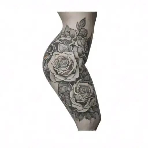 A Woman With A Gun And Roses On Her Thigh