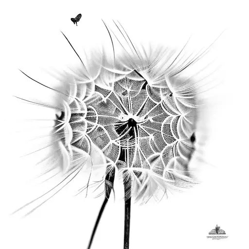 Dandelion Blowing In The Wind With Butterflies