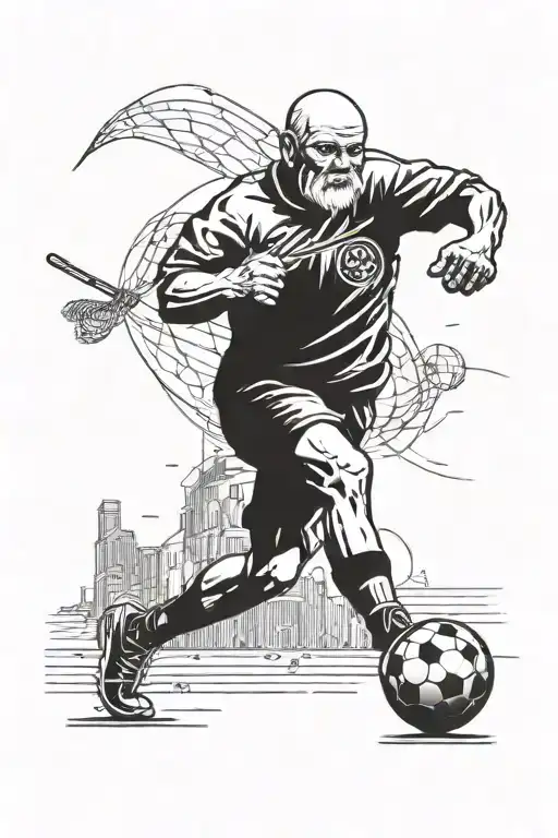 A Football In Front Of The Old Man With His Walking Stick