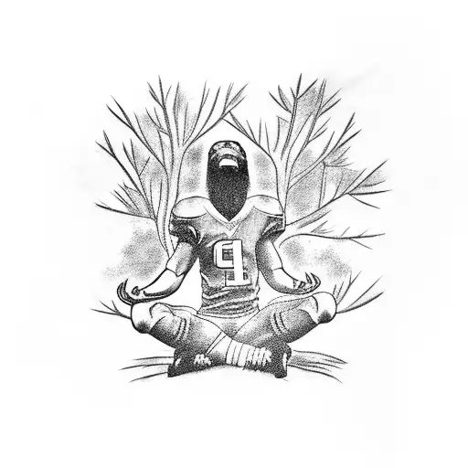 A Football Player Meditating Under A Tree With A Raven Perched On A Branch