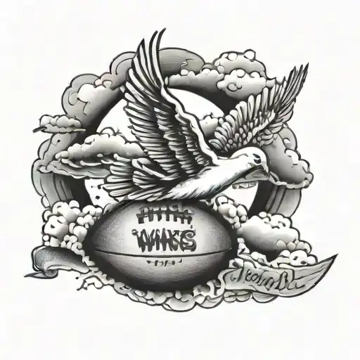 Long Live Wy'ness With Clouds And A Football With The Number 12 In It And Praying Hands And A Dove