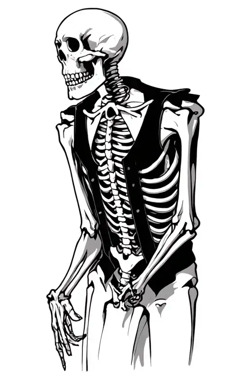 Skeleton Wearing A Black Open Suit Vest Noose