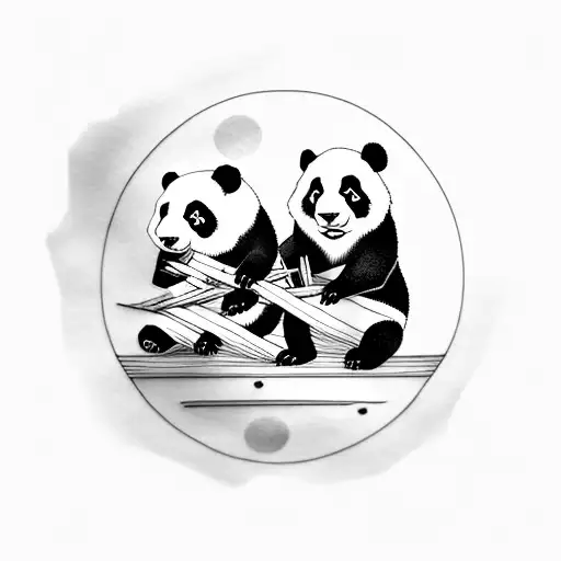 Two Pandas With Bamboo In Circle
