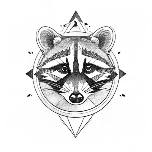Raccoon And Compass With Mountain Backgroound