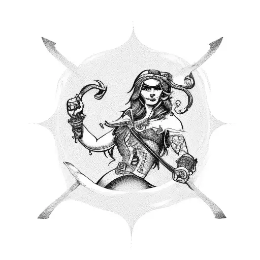 A Swashbuckling Pirate With A Seductive Mermaid Wrapped Around His Arm