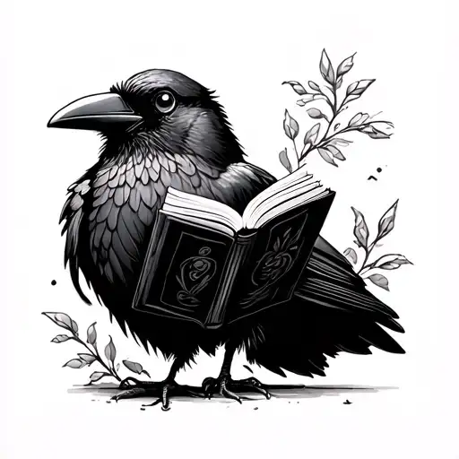 Cute Crow Sitting Reading A Book Open