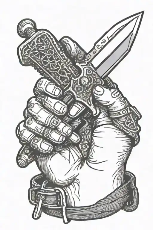 Gloved Hand Holding A Military Knife