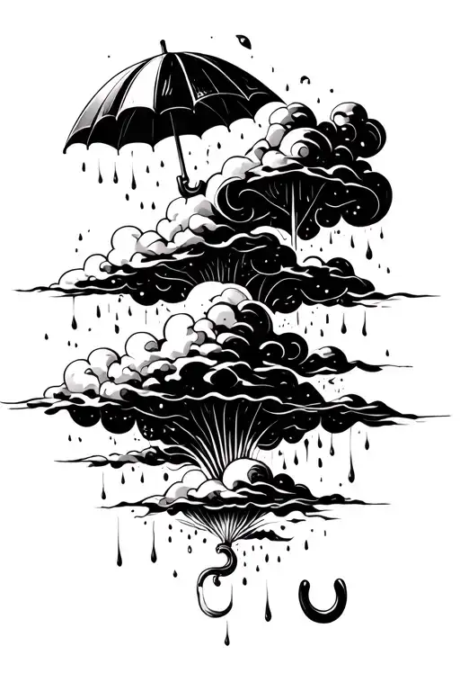 Fine Line Rain Cloud And Umbrella