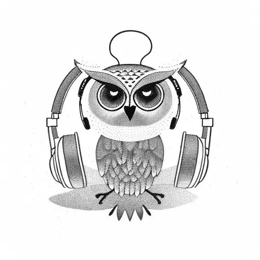 Owl With Headphones And Mountain
