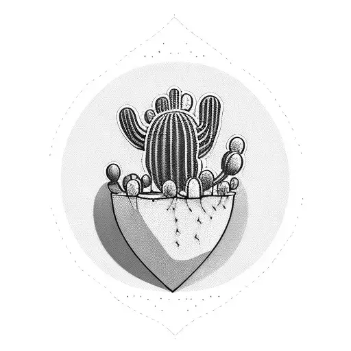 Create An Old School Style Tattoo Of A Cactus Hugging A Heart-shaped Balloon