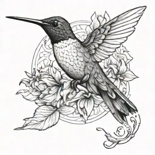 Hummingbird Detailed Outline Tattoo Flying