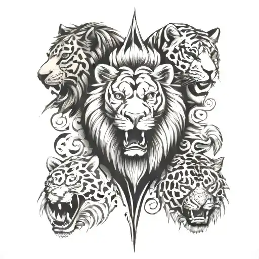 Lion And Tiger And Shark And Bear And Eagle Leg Sleeve