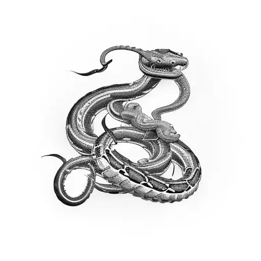 A Fierce And Intricate Motorcycle Engine Intertwined With A Coiling Snake