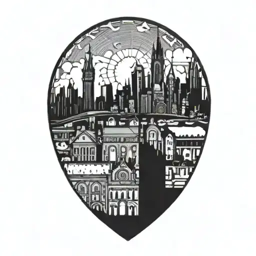 An Intricate Design Of A City Skyline With Hidden Christian Symbols Throughout