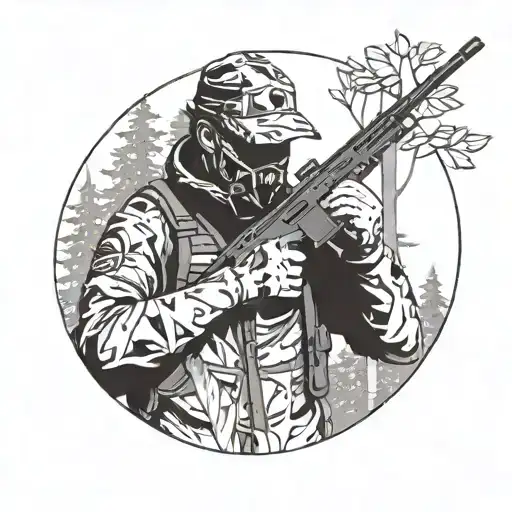 A Hunter In Camouflage Gear Blending Into A Dense Forest Setting