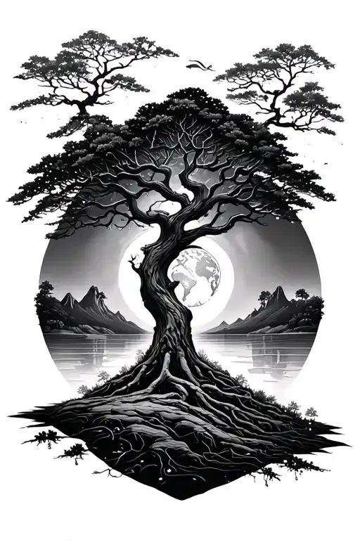 World Tree With A Gentle Landscape In The Background And Suitable Runes