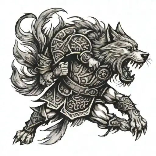 Scottish Warrior Fighting Wolf