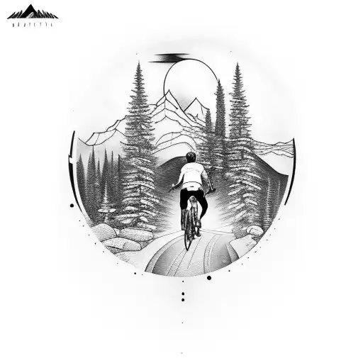 Mountain Landscape With A Cyclist Riding Through